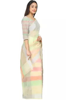 White Woven Cotton Saree With Blouse