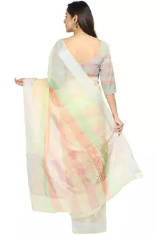 White Woven Cotton Saree With Blouse