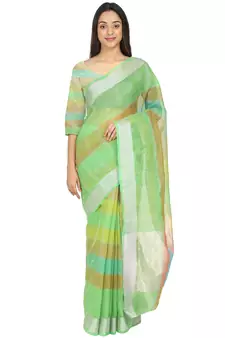 Green Woven Cotton Silk
 Saree With Blouse