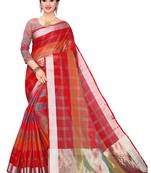 Red Woven Cotton Silk
 Saree With Blouse