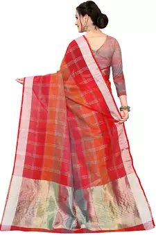 Red Woven Cotton Silk
 Saree With Blouse