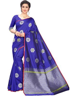 Blue Woven Cotton Saree With Blouse 1