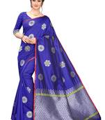 Blue Woven Cotton Saree With Blouse