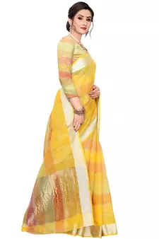 Yellow Woven Cotton Silk
 Saree With Blouse