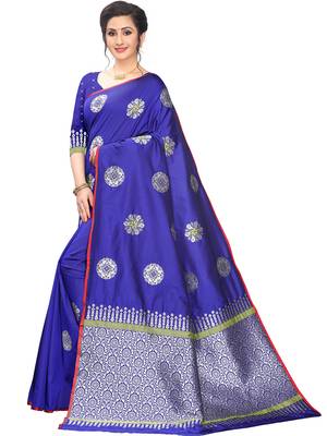 Blue Woven Cotton Saree With Blouse 2