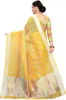 Yellow Woven Cotton Silk
 Saree With Blouse