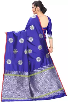Blue Woven Cotton Saree With Blouse