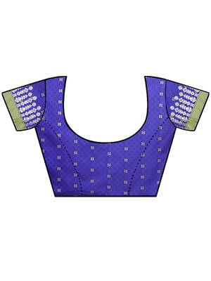 Blue Woven Cotton Saree With Blouse 5