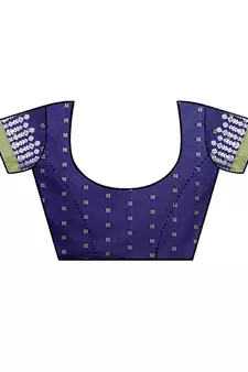Navy Blue Woven Cotton Saree With Blouse