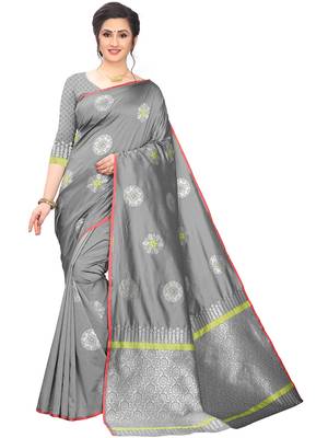 Grey woven cotton saree with blouse 1