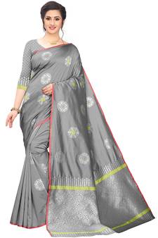 Grey woven cotton saree with blouse
