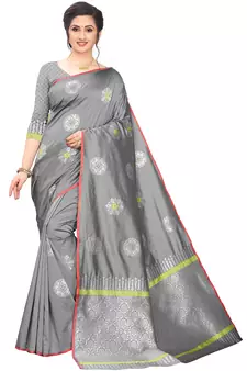 Grey woven cotton saree with blouse