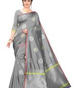 Grey woven cotton saree with blouse