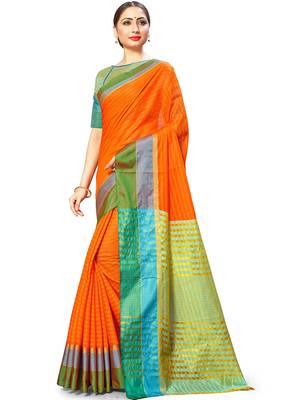 Orange Woven Cotton Silk
 Saree With Blouse 1