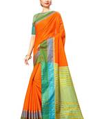 Orange Woven Cotton Silk
 Saree With Blouse
