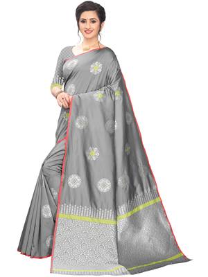 Grey woven cotton saree with blouse 2