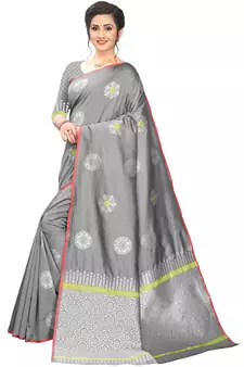 Grey woven cotton saree with blouse
