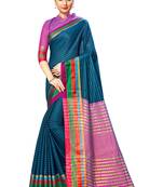 Navy Blue Woven Cotton Silk
 Saree With Blouse