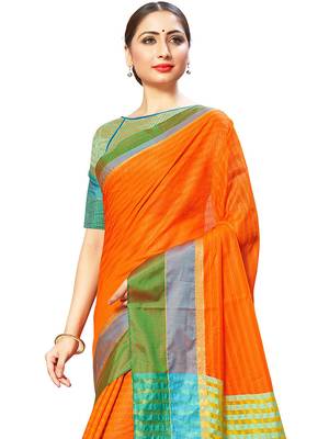 Orange Woven Cotton Silk
 Saree With Blouse 2