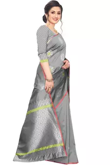 Grey woven cotton saree with blouse