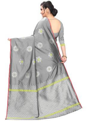 Grey woven cotton saree with blouse 4
