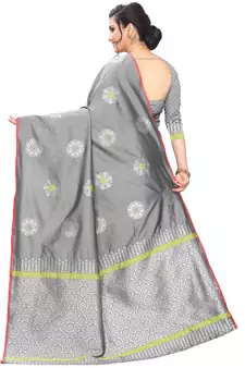 Grey woven cotton saree with blouse