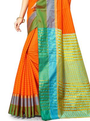 Orange Woven Cotton Silk
 Saree With Blouse 3