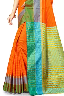 Orange Woven Cotton Silk
 Saree With Blouse