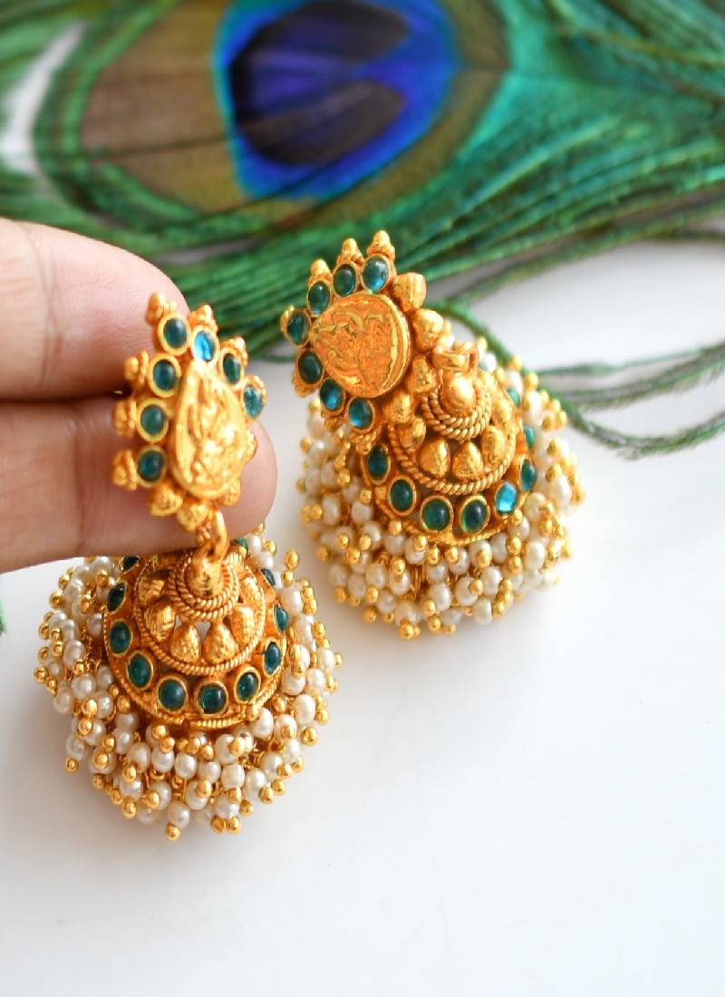 Beautiful Antique Sky Blue Pearl Cluster Lakshmi Necklace Set-dj07488