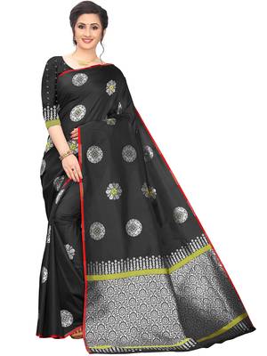 Black Woven Cotton Saree With Blouse 1