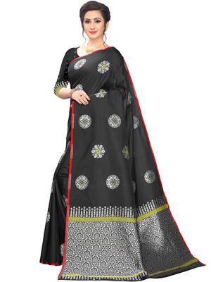 Black Woven Cotton Saree With Blouse 2