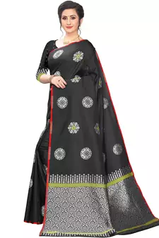 Black Woven Cotton Saree With Blouse