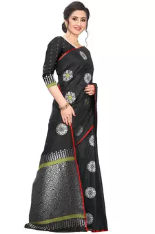 Black Woven Cotton Saree With Blouse