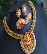 Beautiful Antique Green Pear Cluster Lakshmi Necklace Set-dj07491