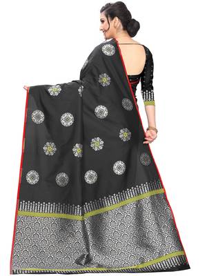 Black Woven Cotton Saree With Blouse 4