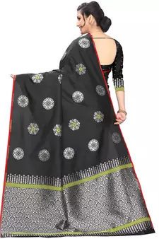 Black Woven Cotton Saree With Blouse