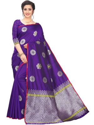 Purple Woven Cotton Saree With Blouse 1