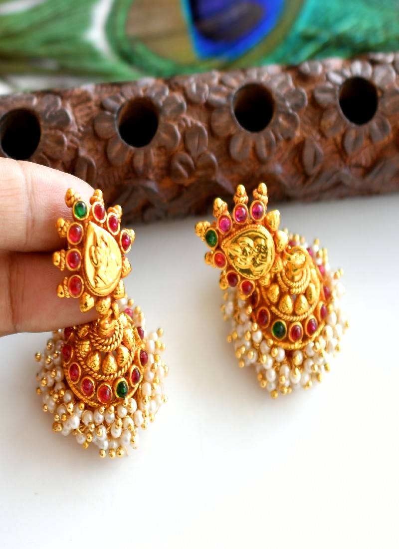 Royal Antique Kemp-green Lakshmi Pearl Cluster Necklace Set-dj07516