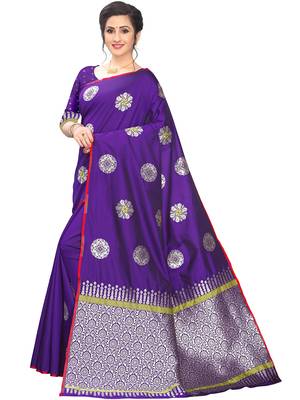 Purple Woven Cotton Saree With Blouse 2