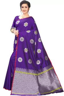 Purple Woven Cotton Saree With Blouse