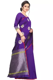 Purple Woven Cotton Saree With Blouse