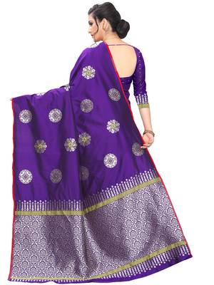 Purple Woven Cotton Saree With Blouse 4