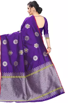 Purple Woven Cotton Saree With Blouse