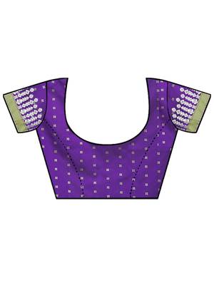 Purple Woven Cotton Saree With Blouse 5
