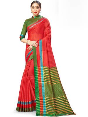 Red Woven Cotton Silk
 Saree With Blouse 1