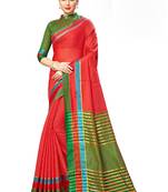 Red Woven Cotton Silk
 Saree With Blouse