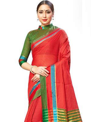 Red Woven Cotton Silk
 Saree With Blouse 2
