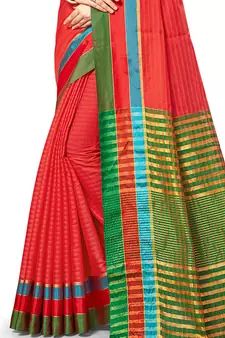 Red Woven Cotton Silk
 Saree With Blouse