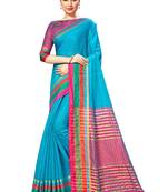 Blue Woven Cotton Silk
 Saree With Blouse