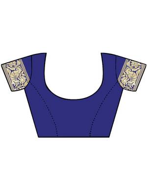 Dark Blue Woven Cotton Saree With Blouse 5